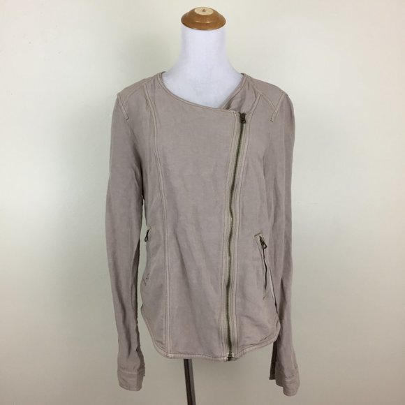 LUCKY BRAND Stone/Beige Asymmetric Zip Front Zippered Pockets Linen Blend Jacket - Picture 5 of 9